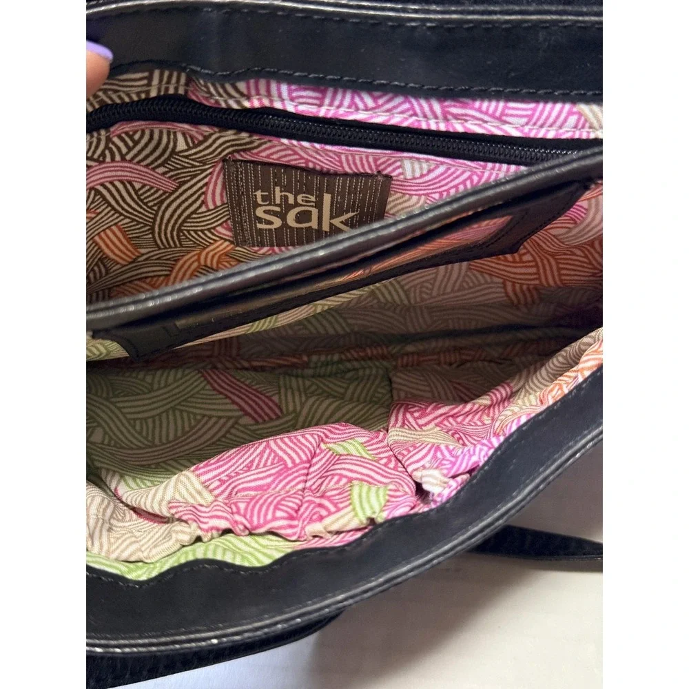 THE SAK Black Leather Crossbody‎ Evening Bag Purse Gold Metallic Snakeskin